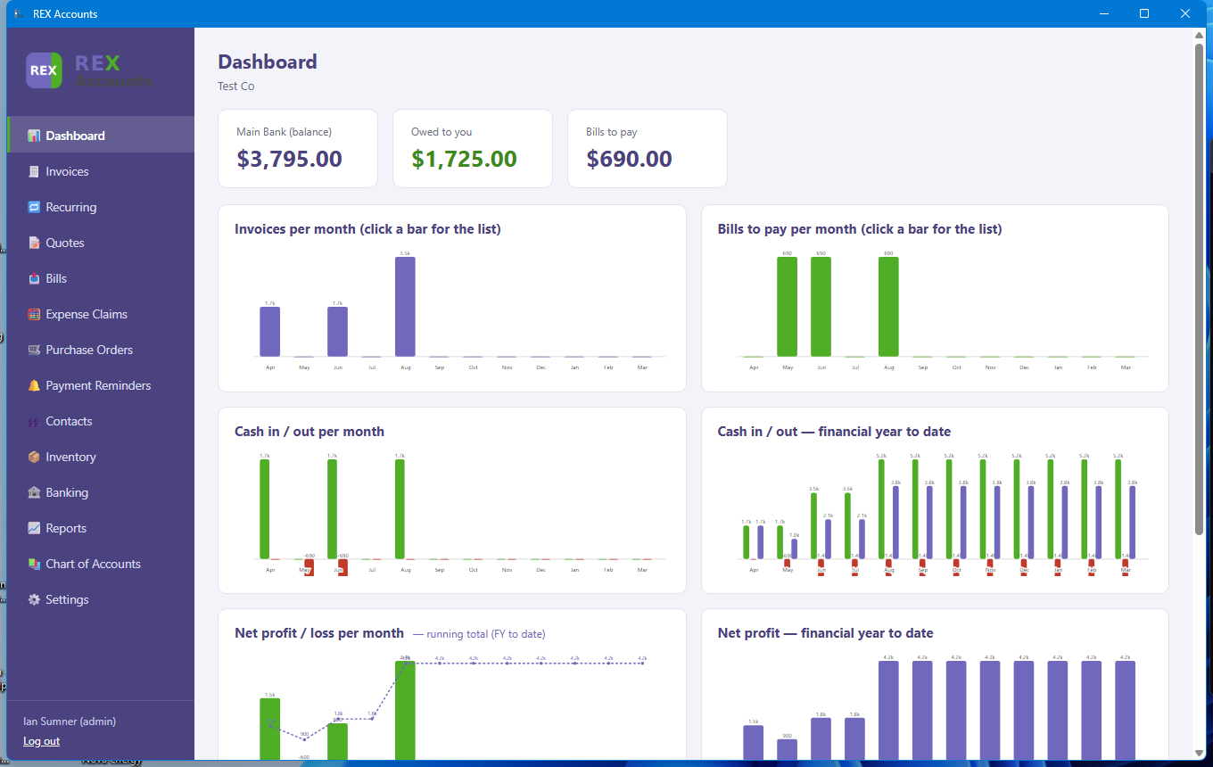 REX Accounts dashboard